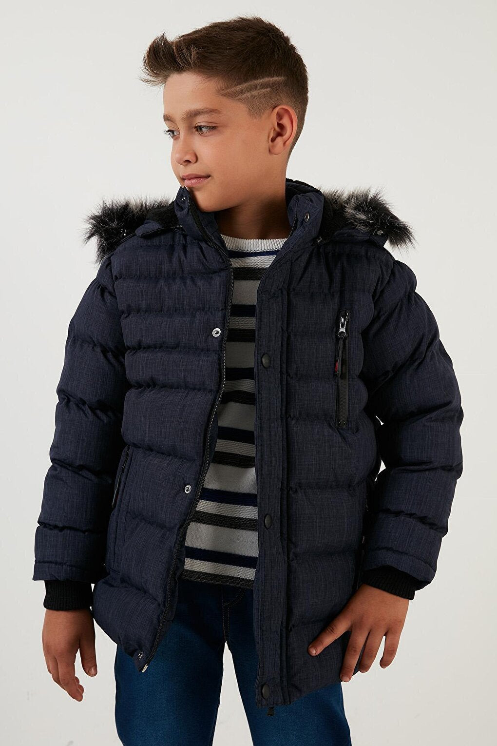 Plush Lined Removable Hooded Winter Coat with Pockets 5760024