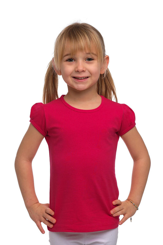 Dark Fuchsia Girl's Short Sleeve Basic T-Shirt