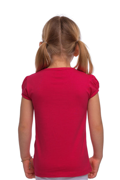 Dark Fuchsia Girl's Short Sleeve Basic T-Shirt