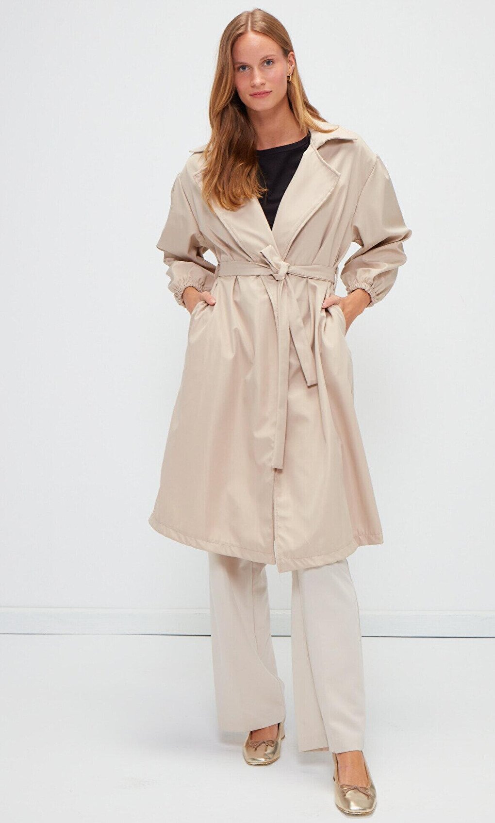 Jacket Collar Plain Long Sleeve Women's Trench Coat