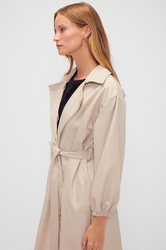 Jacket Collar Plain Long Sleeve Women's Trench Coat