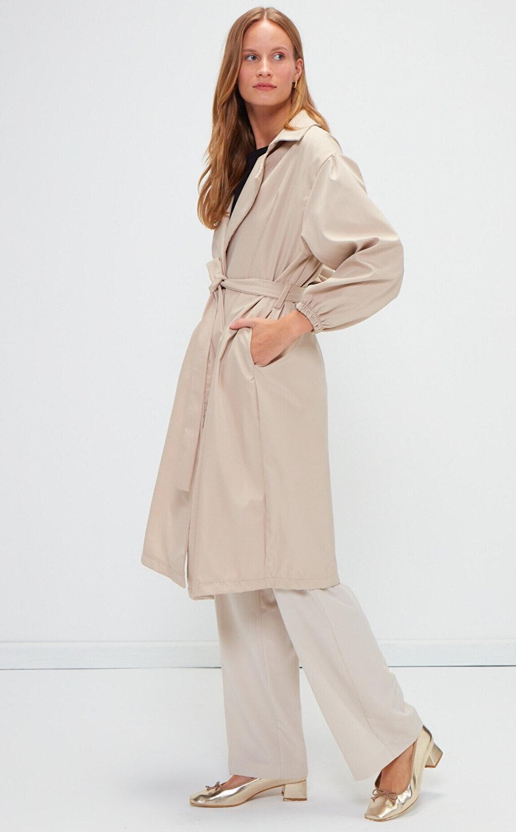 Jacket Collar Plain Long Sleeve Women's Trench Coat