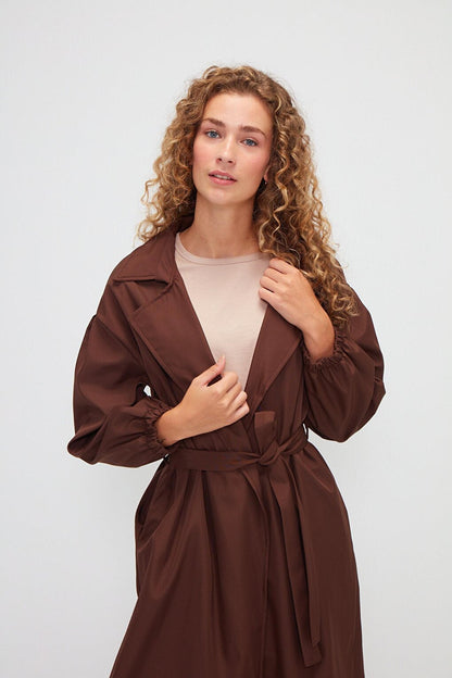 Jacket Collar Plain Long Sleeve Women's Trench Coat