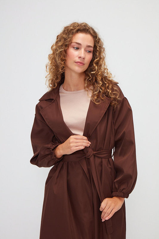 Jacket Collar Plain Long Sleeve Women's Trench Coat