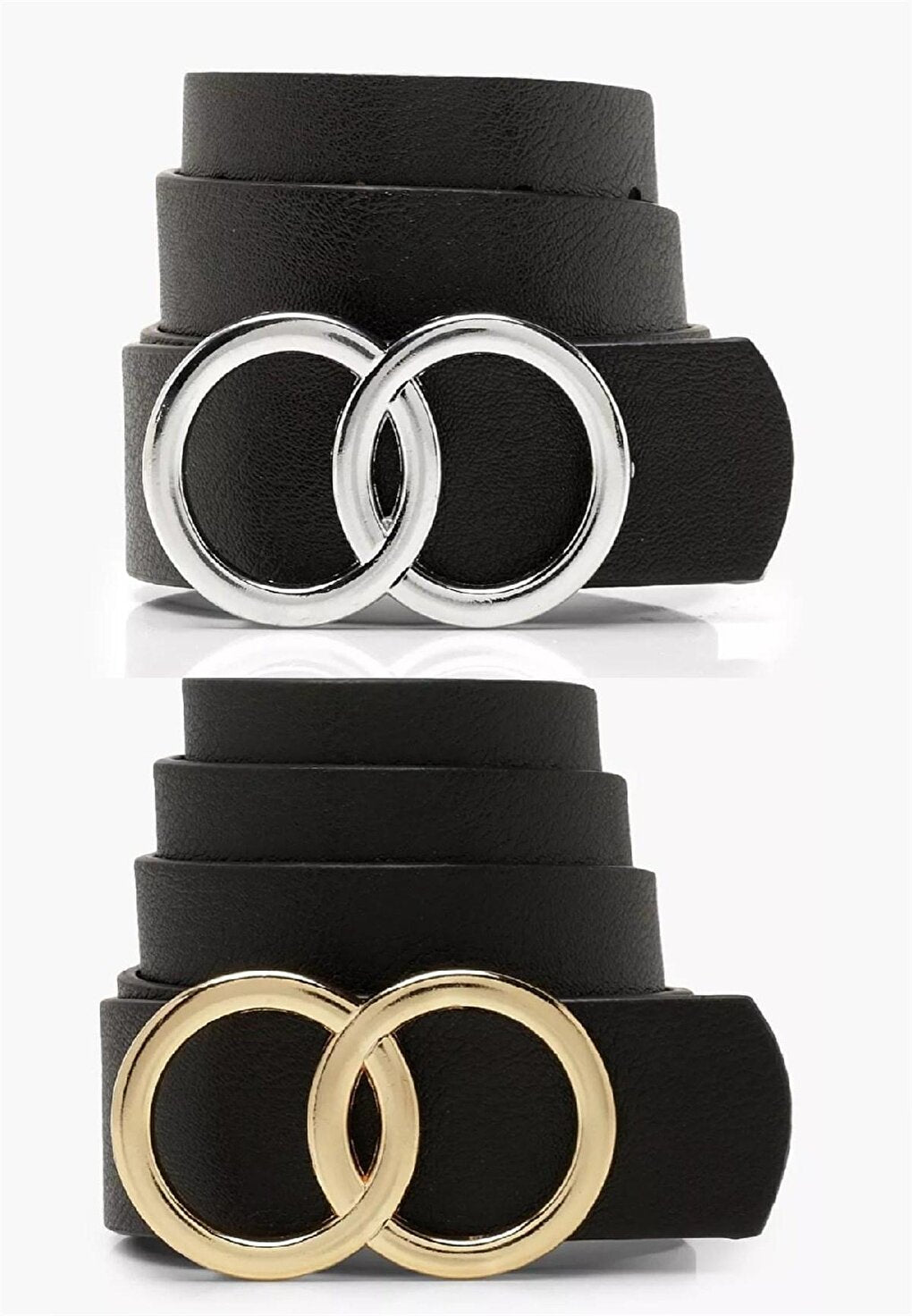 2-pack Gold Silver Double Ring Belt