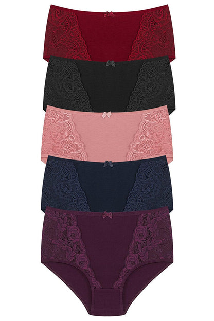 Cotton Front Lace Detail High Waist Plus Size Women's Panties 5-pack