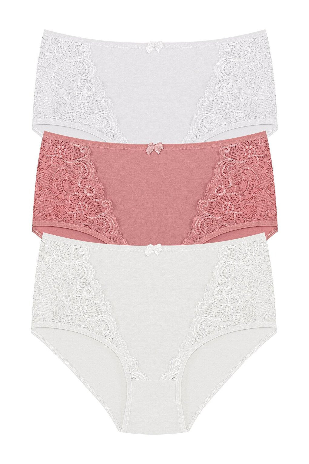 Cotton Front Lace Detail High Waist Plus Size Women's Panties 3-Piece