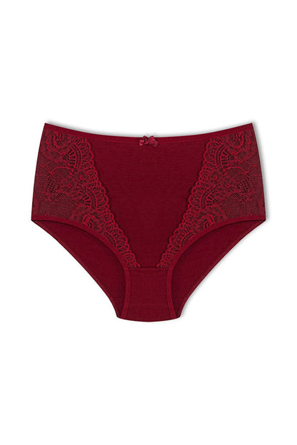 Cotton Front Lace Detail High Waist Plus Size Women's Panties 3-Piece