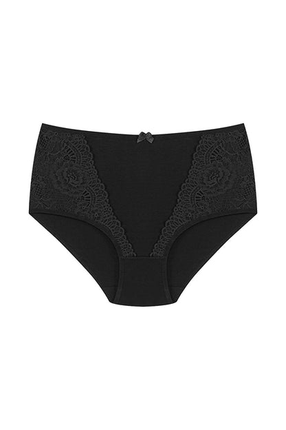 Cotton Front Lace Detail High Waist Plus Size Women's Panties 3-Piece