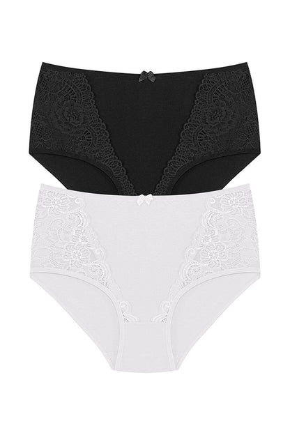 Cotton Front Lace Detail High Waist Plus Size Women's Panties 2-pack