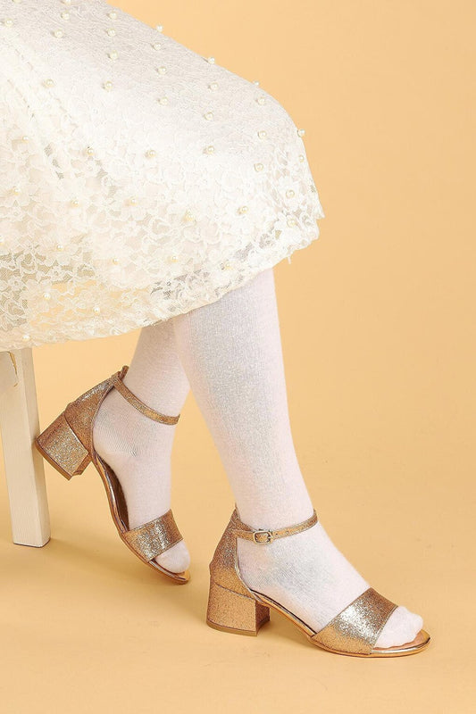 769 Sand Glitter Daily Girl's 4 Cm Heeled Sandals Shoes