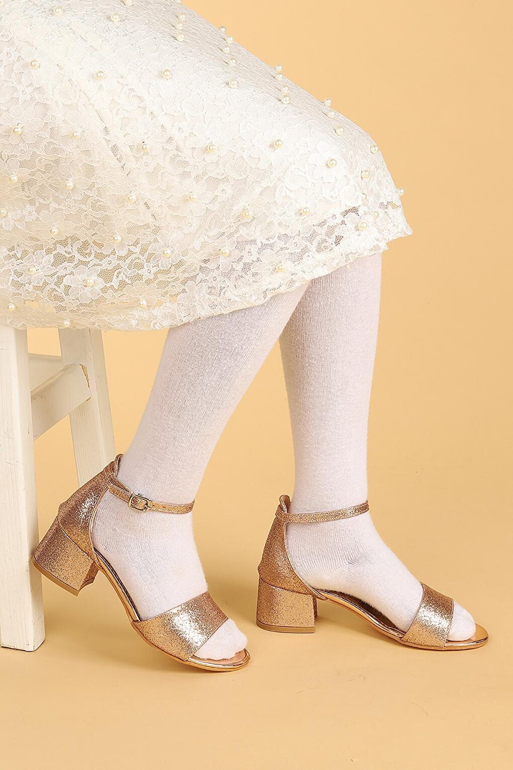 769 Sand Glitter Daily Girl's 4 Cm Heeled Sandals Shoes