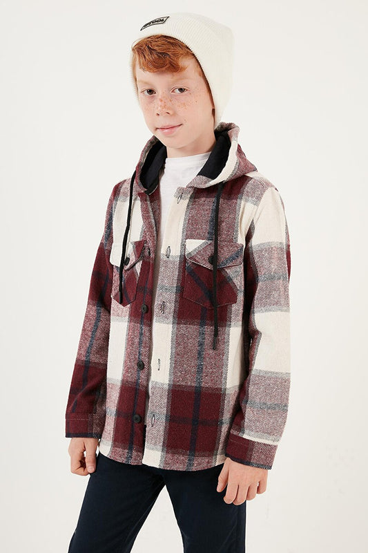 Hooded Pocketed Plaid Lumberjack Shirt CF24W81782