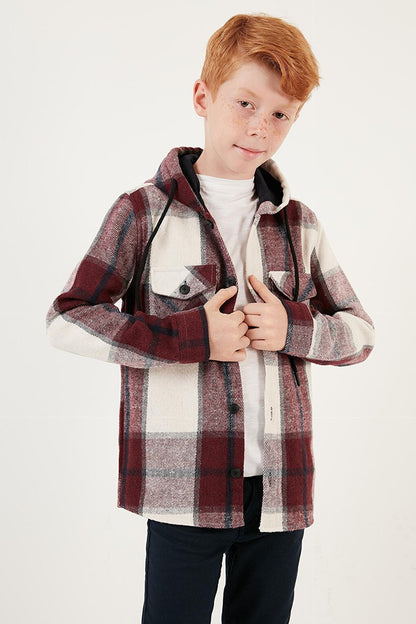 Hooded Pocketed Plaid Lumberjack Shirt CF24W81782