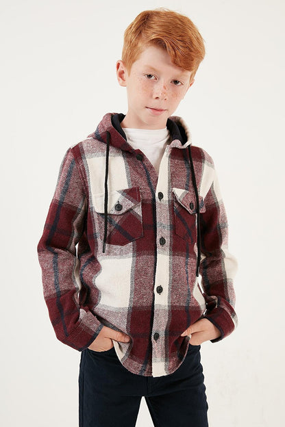 Hooded Pocketed Plaid Lumberjack Shirt CF24W81782