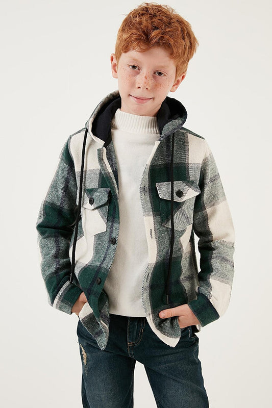 Hooded Pocketed Plaid Lumberjack Shirt CF24W81782