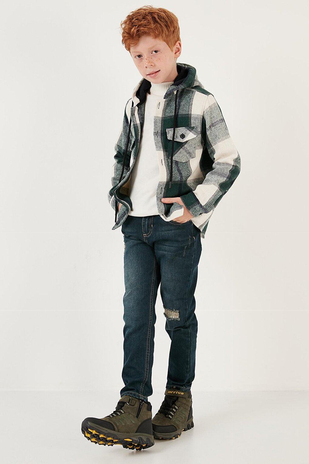 Hooded Pocketed Plaid Lumberjack Shirt CF24W81782