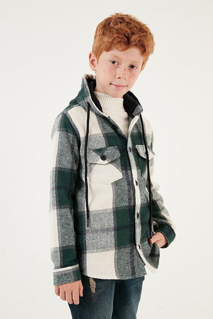 Hooded Pocketed Plaid Lumberjack Shirt CF24W81782