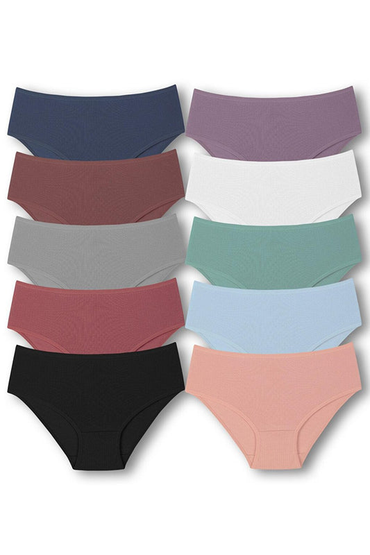 Cotton Ribbed High Waist Plus Size Women's Panties 10pcs