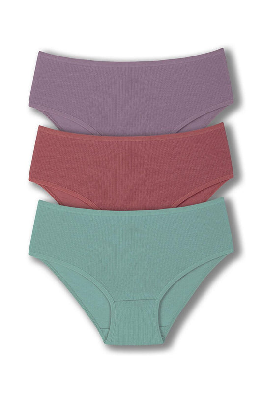 Cotton Ribbed High Waist Plus Size Women's Panties 3-Piece