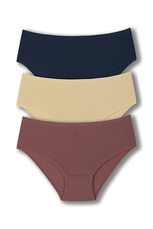 Cotton Ribbed High Waist Plus Size Women's Panties 3-Piece