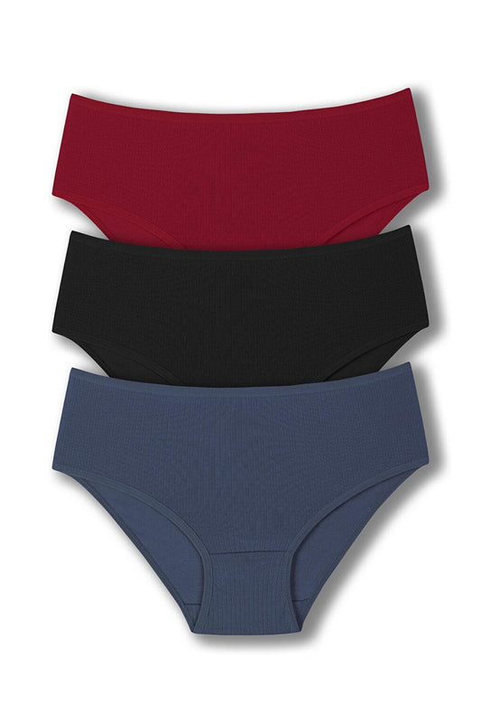 Cotton Ribbed High Waist Plus Size Women's Panties 3-Piece