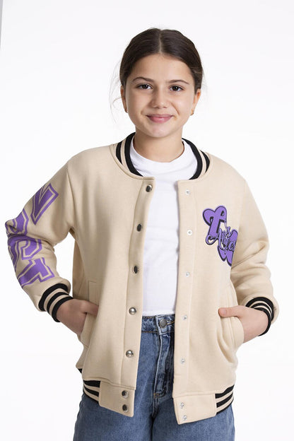 Girl's College Jacket Los Angeles Printed Buttoned Snap Fastener Bomber Jacket AK2512339