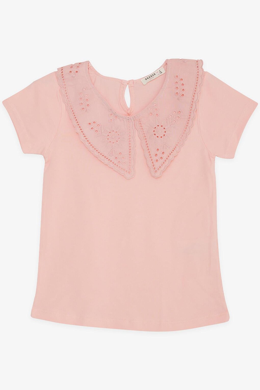 Girl's T-Shirt Collar with Laced Embroidery Salmon (6-12 Years)