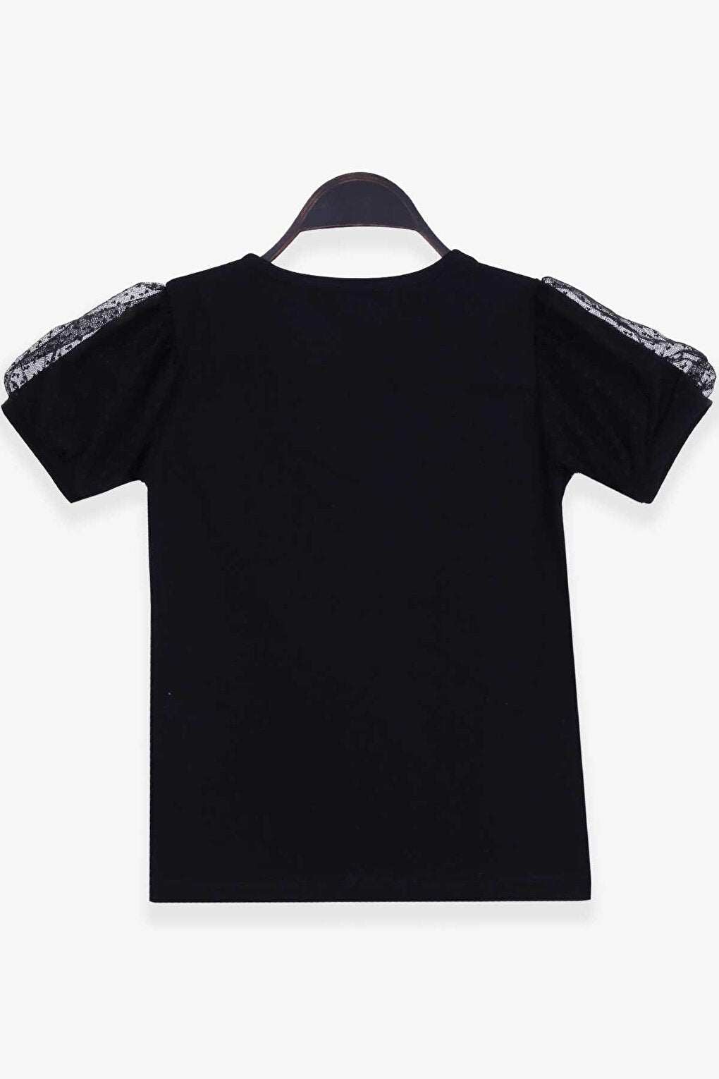 Girl's T-Shirt Black with Tulle Sleeves (Ages 8-12)