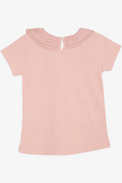 Girl's T-Shirt Collar with Laced Embroidery Salmon (6-12 Years)