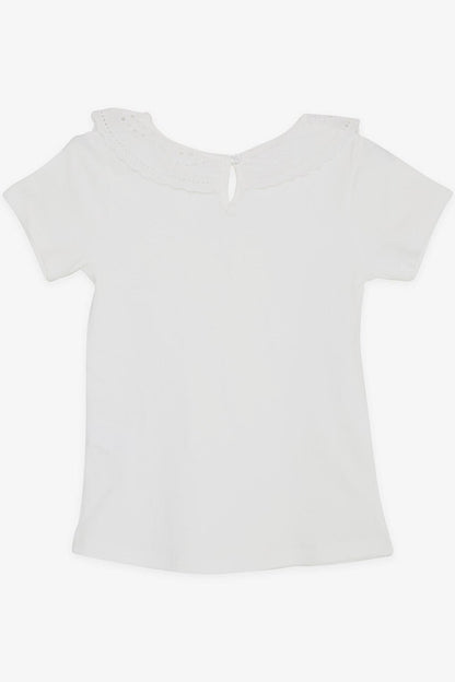 Girl's T-Shirt Collar with Guipure and Embroidery in Ecru (6-12 Years)