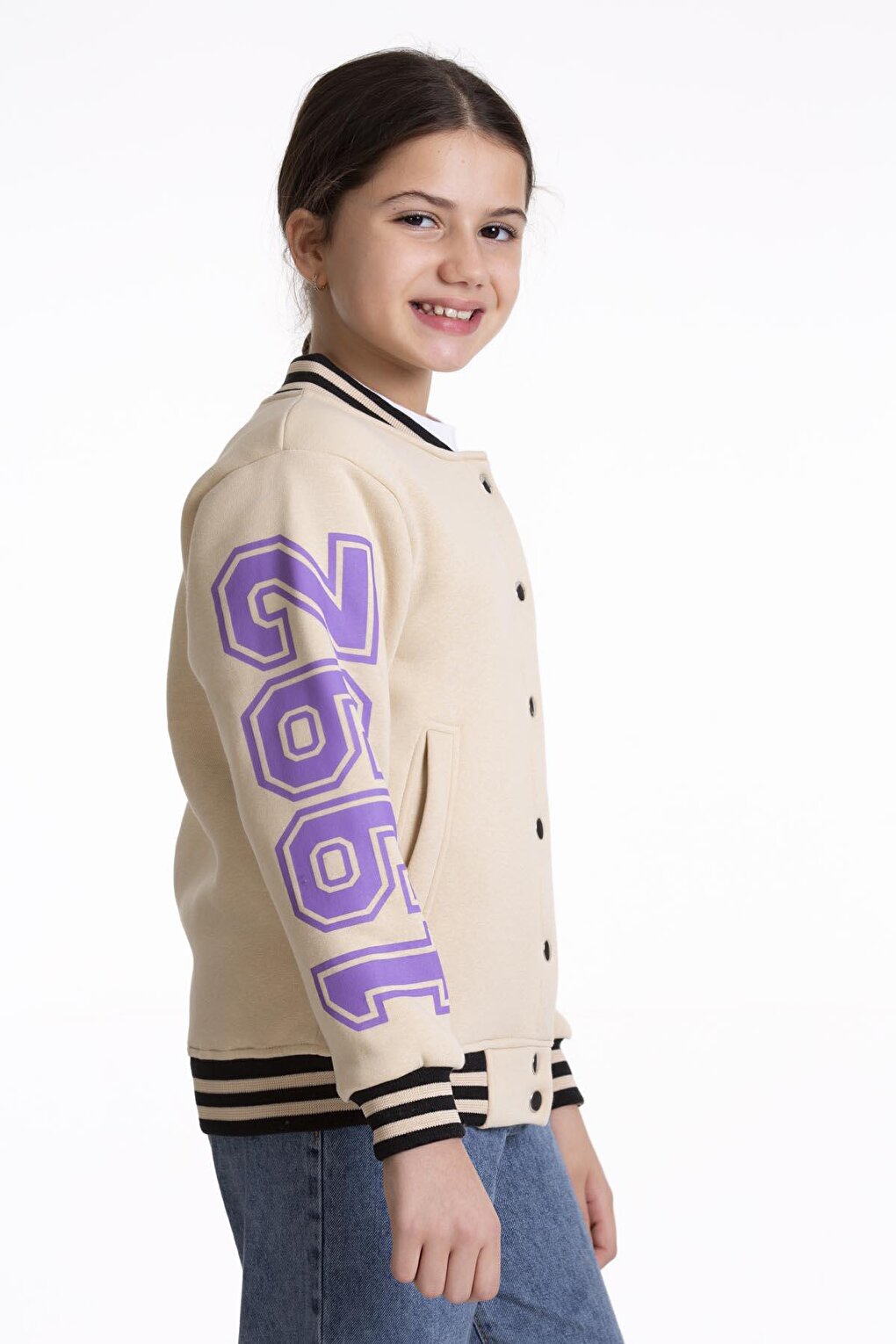 Girl's College Jacket Los Angeles Printed Buttoned Snap Fastener Bomber Jacket AK2512339