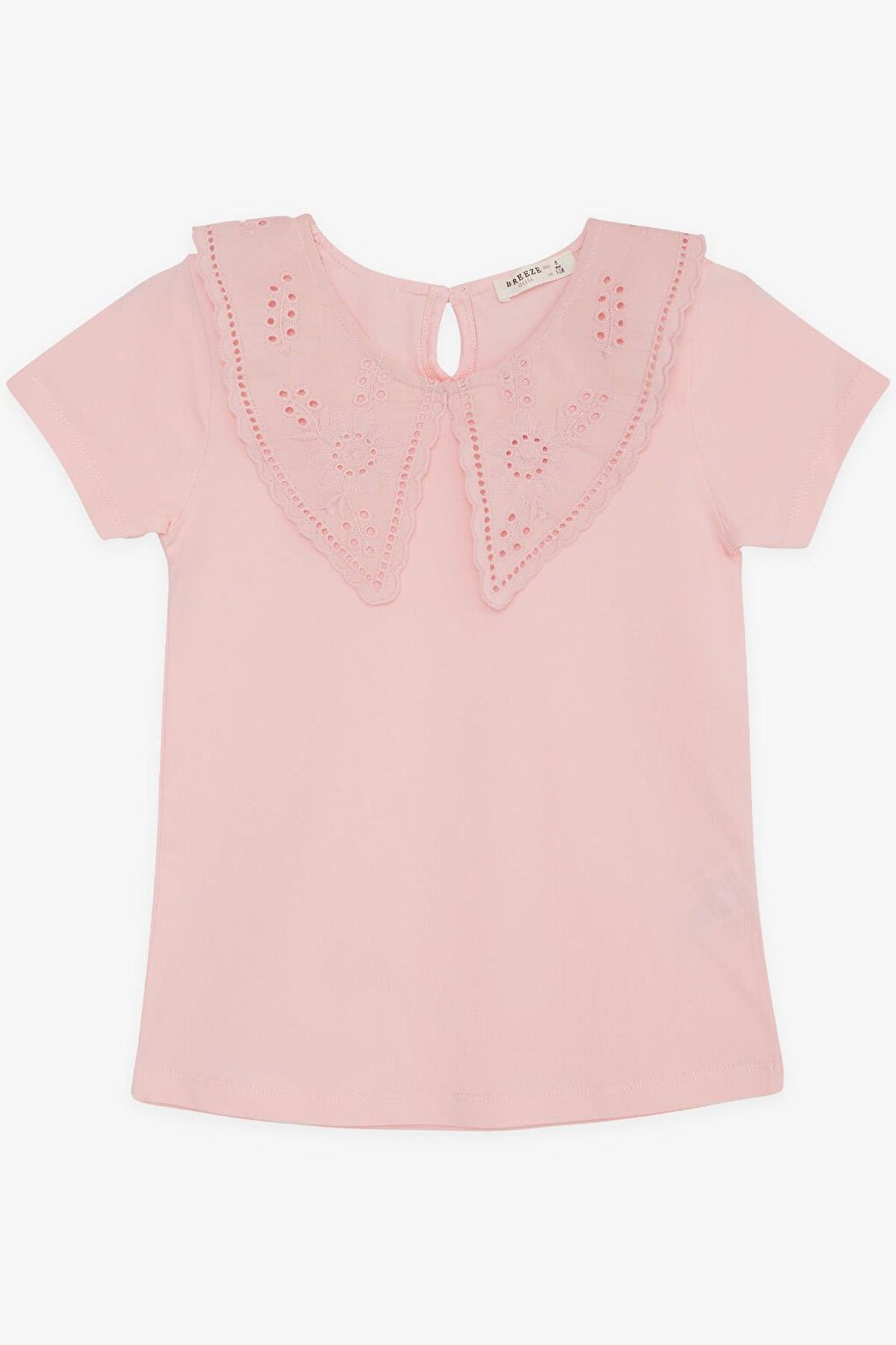 Girl's T-Shirt Collar with Laced Embroidery in Pink (6-12 Years)