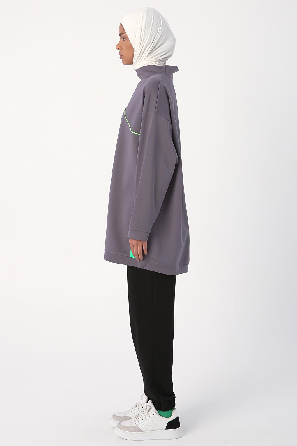 Gray Neon Detailed Oversize Sweat Tunic