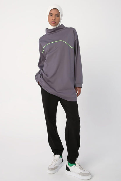 Gray Neon Detailed Oversize Sweat Tunic