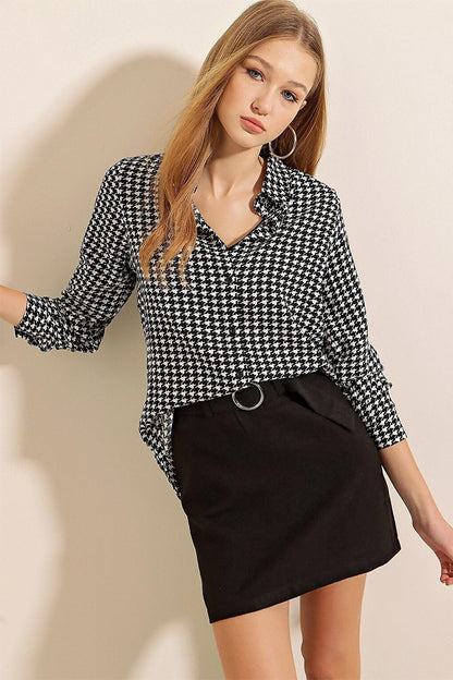 Black Patterned Flowy Viscose Shirt