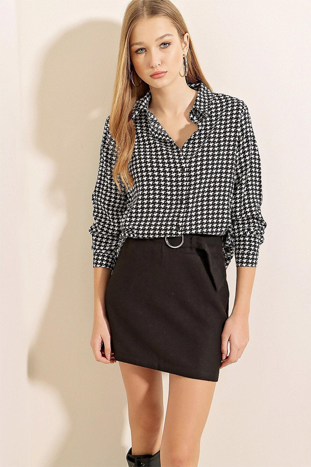 Black Patterned Flowy Viscose Shirt