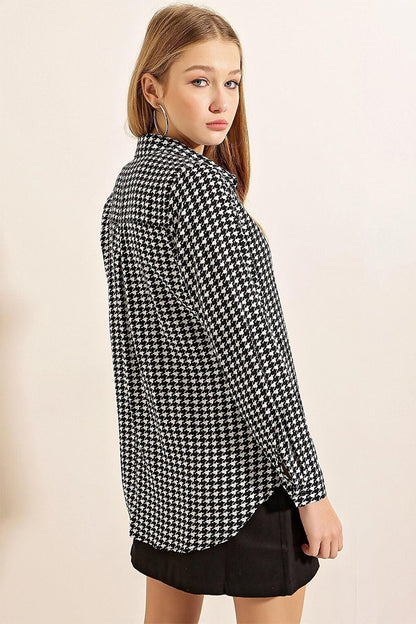 Black Patterned Flowy Viscose Shirt