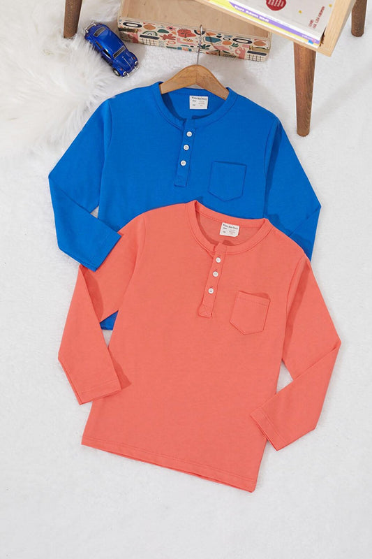 Baby Boy Button Collared 2-Piece Sweatshirt Blue-Orange 17336