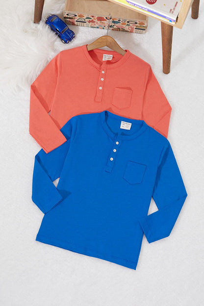 Baby Boy Button Collared 2-Piece Sweatshirt Blue-Orange 17336