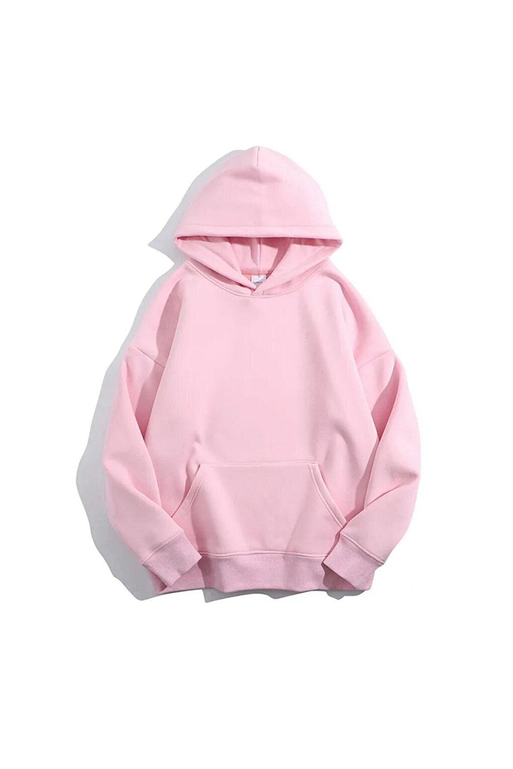 Women's Pink Plain Oversize Hooded Sweatshirt