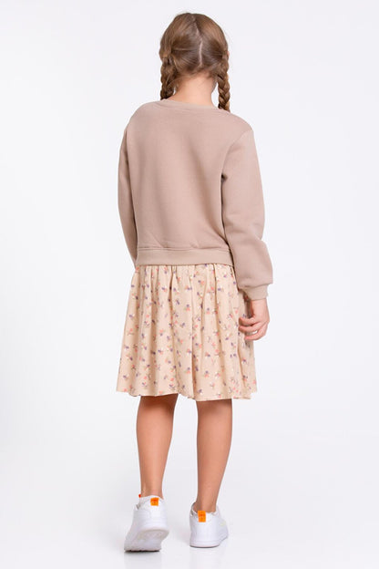 Girl Beige Natural Print Dress 5-9 Years Old - 23180-5