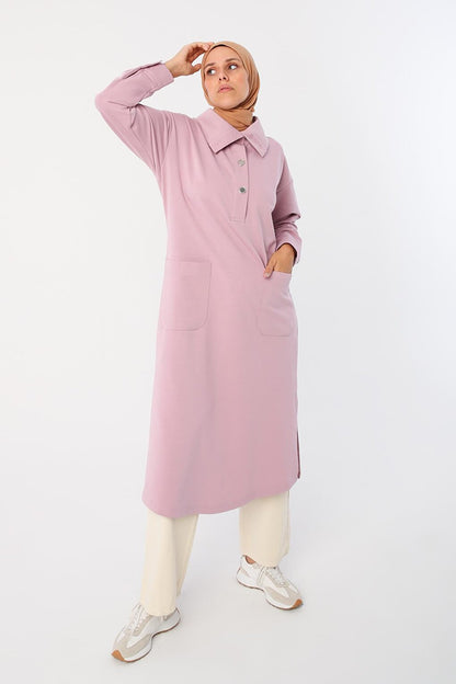 Lila01 Wide Collar Half Layer Long Tunic