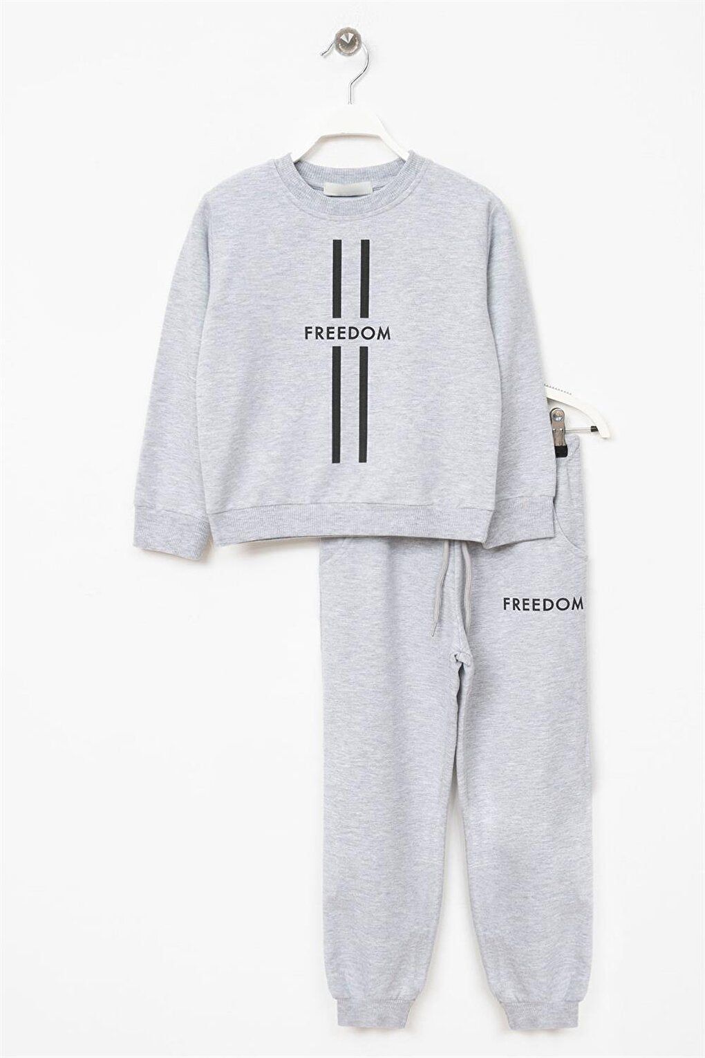 Boy's Gray Colored Freedom Printed Tracksuit