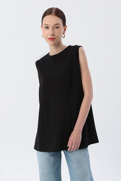 Black Double Sided Zero Sleeve Underwear Tunic