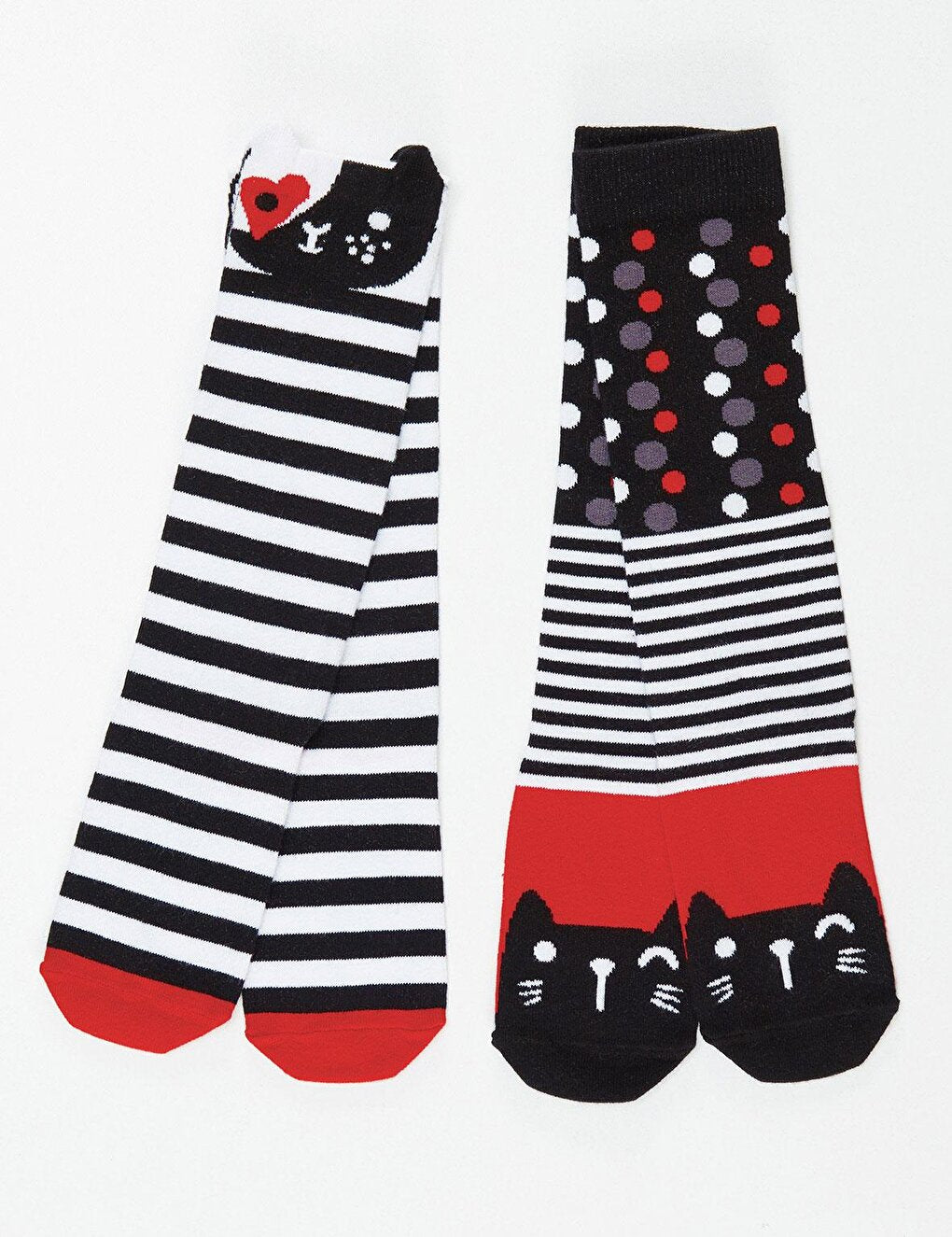 Striped Cats Girls Knee Socks 2-pack