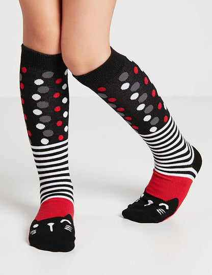 Striped Cats Girls Knee Socks 2-pack