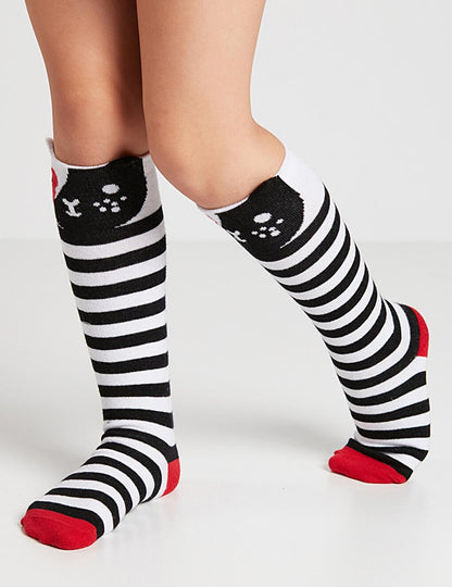 Striped Cats Girls Knee Socks 2-pack