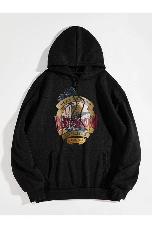 Women's Black Hooded Sweatshirt Enjoy Freedom Printed