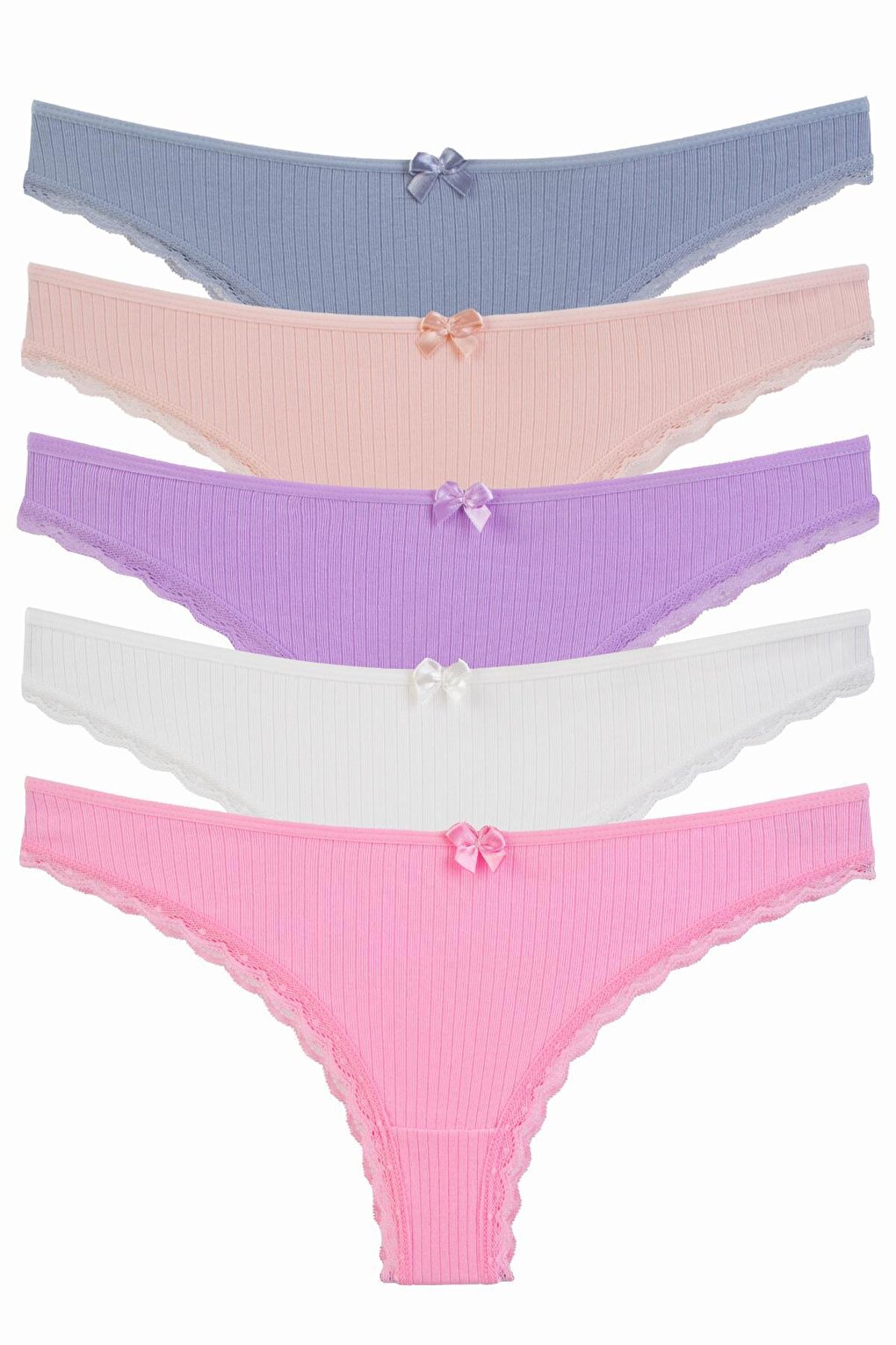 Women's Panties Brazillian Pack of 5 Lycra Ribbed Cotton Camisole Lace